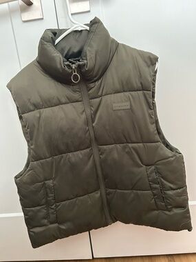 Gym king Olive Quilted Puffer Vest with High Collar